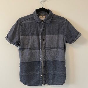 Lands' End Men's Gray and Blue Striped Button Down Shirt